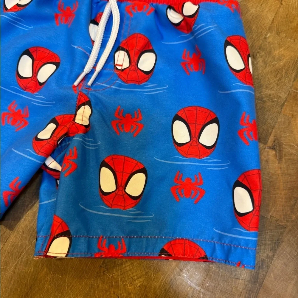 Marvel Spider-Man Blue & Red Swim Shorts Toddler Sz 5T Swimming Suit